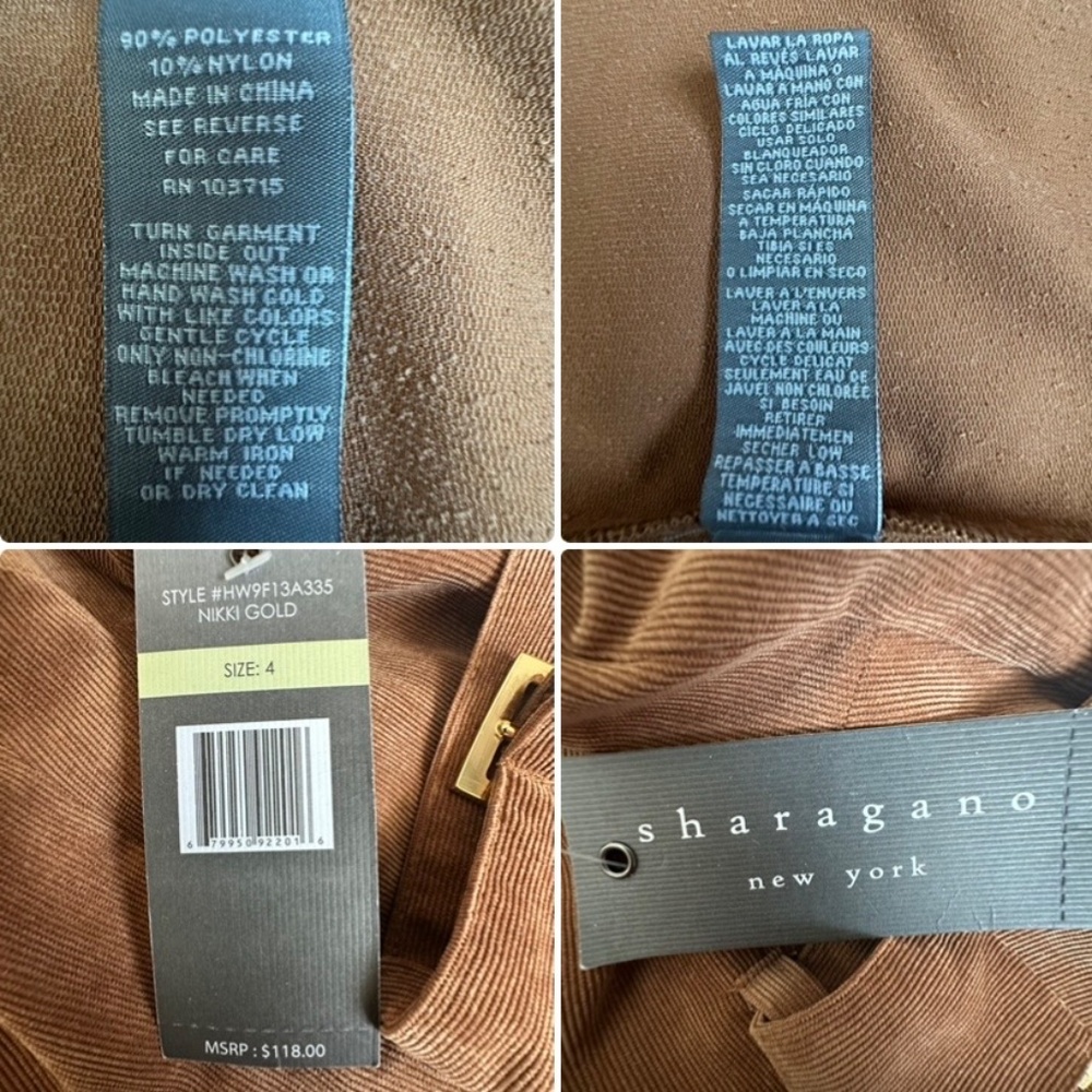 NWT Sharagano Women' 4 Brown Wet Sand Sleeveless Full Zip Midi Corduroy Dress - Picture 15 of 15